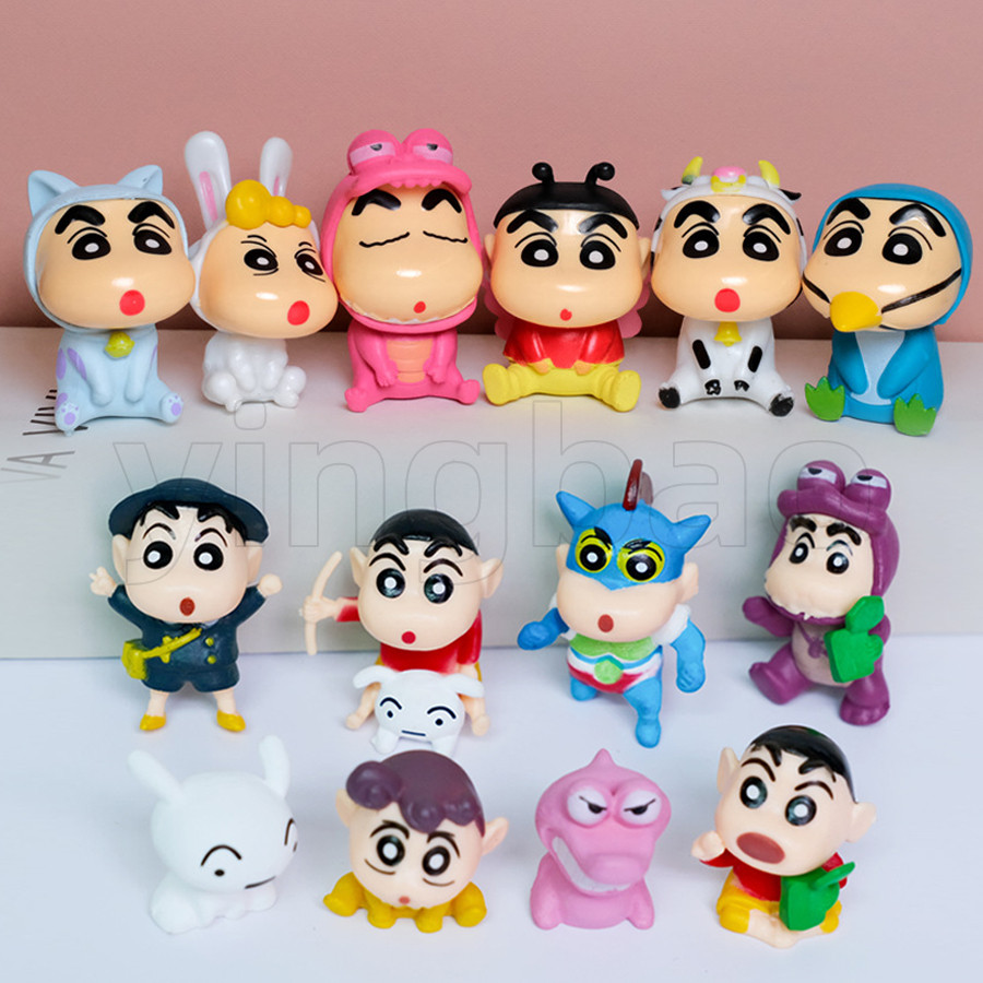 8 ชิ้น/เซ็ต Crayon Shin chan ตุ๊กตาเดสก์ท็อป Mini Anime Figures การ์ตูน PVC สะสม Kawaii ตุ๊กตาของเล่นเด็ก