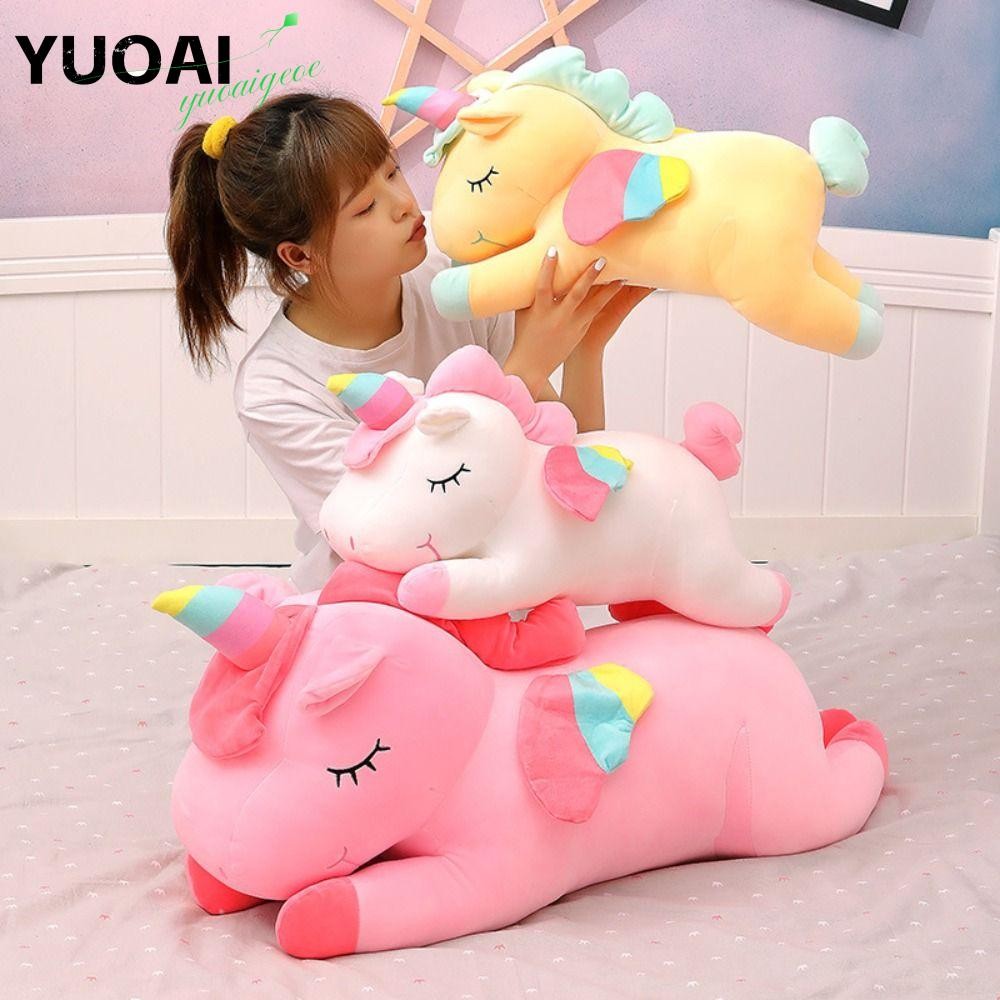 ยูโอเอ ของเล่นตุ๊กตายูนิคอร์น,ตุ๊กตาผ้าฝ้าย หน้า สีขาวสีชมพูสีเขียวสีเหลืองยูนิคอร์นตุ๊กตา,ตุ๊กตาสัตว์ตุ๊กตานุ่ม