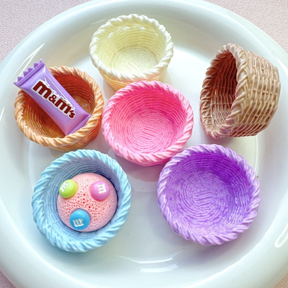 10 ชิ้น/แพ็คที่มีสีสันตะกร้าเรซิ่น Flatbacks สําหรับ DIY Headwear ตุ๊กตาเบเกอรี่ Workshops