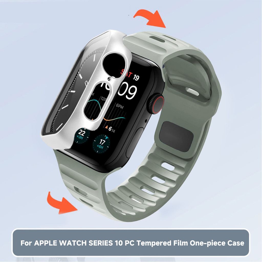 สายซิลิโคน + PC คลุมทั้งหมดสําหรับ Apple Watch 10 46 มม./42 มม.Ultra 49 มม.45 มม.44 มม.41 มม.40 มม.42 มม.38 มม.Iwatch Series10 9 8 7 6 5 4 SE 2 3