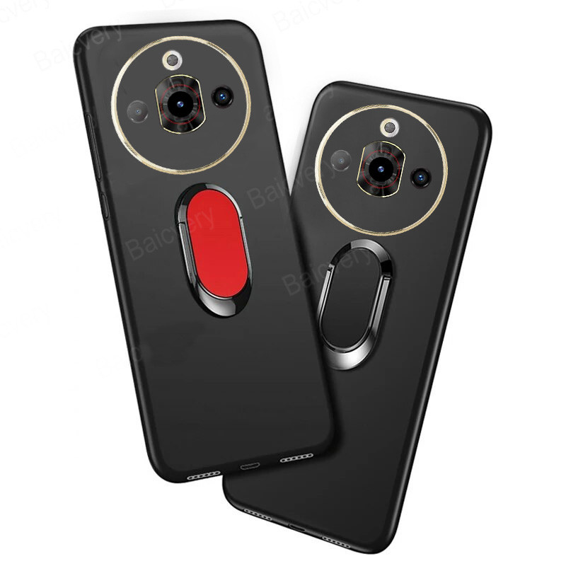 ปลอกสําหรับ ZTE Nubia Focus Pro 5G สีดํา Matte Soft TPU ฝาครอบป้องกันพร้อมขายึดรูปไข่