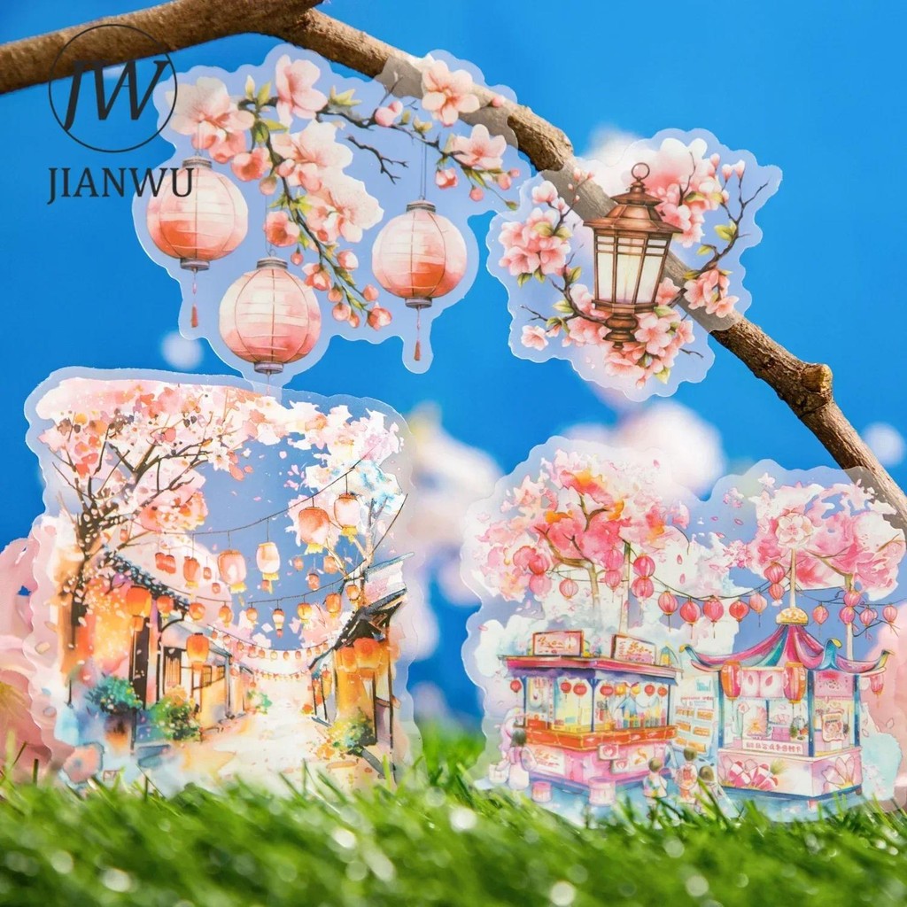 Jianwu ทั่วภูเขาและธรรมดา Series Cherry Blossoms ภูมิทัศน์ Collage PET สติกเกอร์ Creative DIY Journal เครื่องเขียน