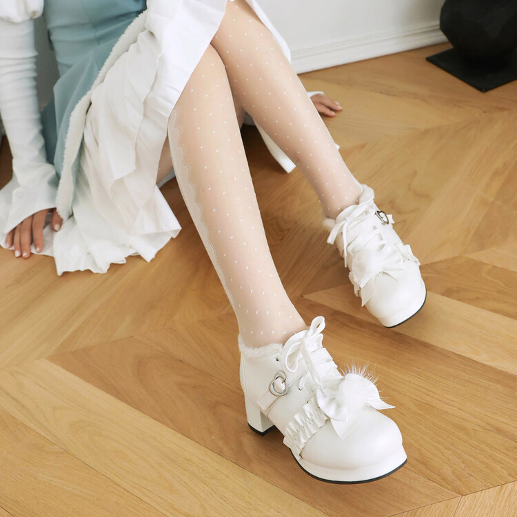 30-48 ไซส์ ไซส์ใหญ่ โลลิต้าไซส์เล็ก!Original Preppy สไตล์หนา Soled ส้นหนา Lace-Up Martin รองเท้า Bow