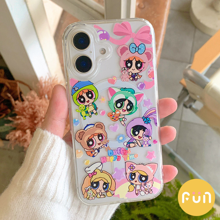 การ์ตูน ดิสนีย์ ที่ พาวเวอร์พัฟ สาวผู้ถือยืนชาร์จไร้สายโทรศัพท์มือถือกรณีเข้ากันได้สําหรับ ไอโฟน 16 15 บวก 14 13 12 มือโปร สูงสุด 11อะคริลิแม่เหล็กกันกระแทกมือถ - รูปที่ 2