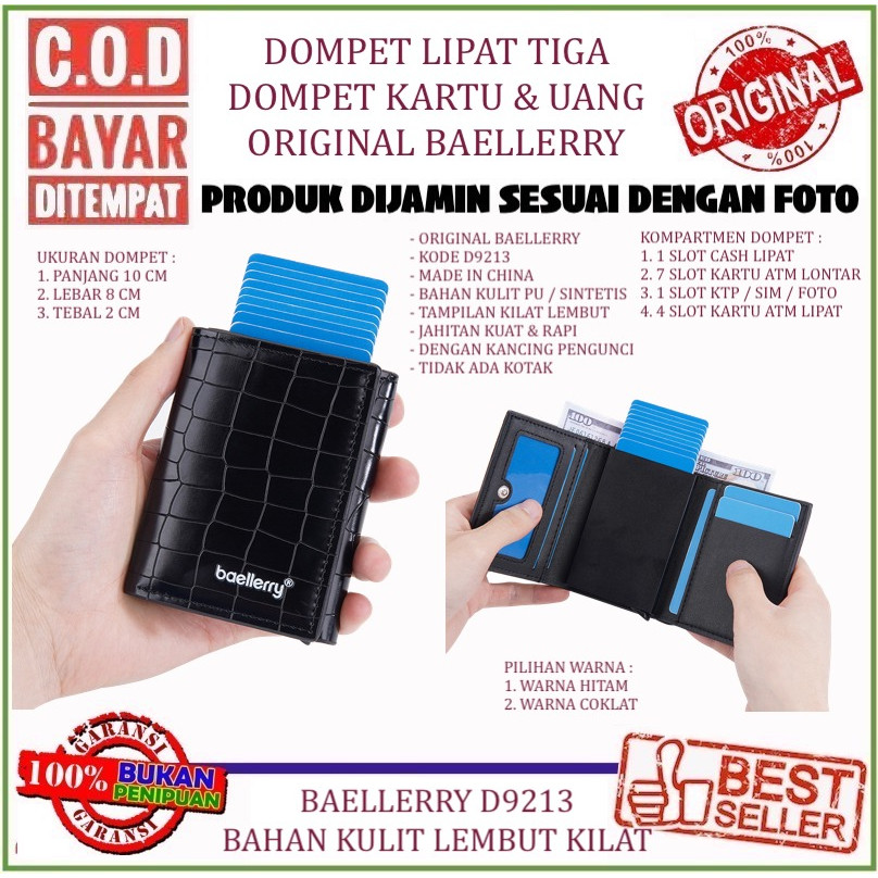 ORIGINAL BAELLERRY D9213 THICK FOLDING CARD & MONEY WALLET พร้อม RFID