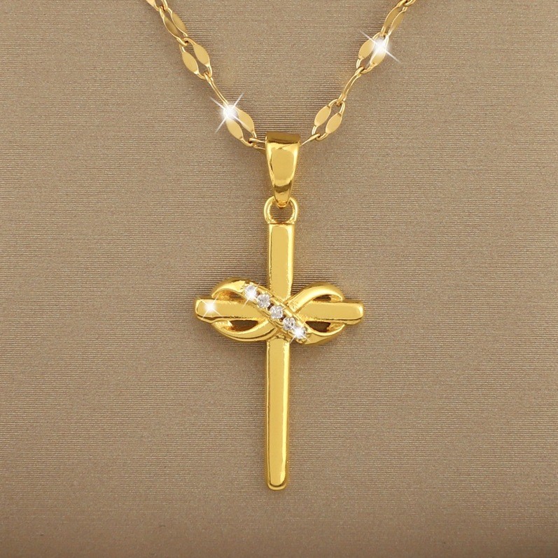 Classy Light Luxury Niche Design Sense Micro-Inlaid Zircon European American Infinite Cross จี้สร้อยคอ