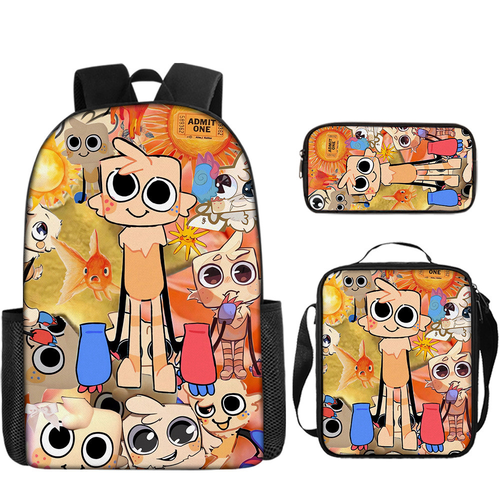 กระเป๋าเป้สะพายหลังโลกของ Dandy Dandys World กระเป๋าเป้เด็ก Anime School Bag Crossbody Bag Pencil Case ชุดสามชิ้นกล่องดินสอ