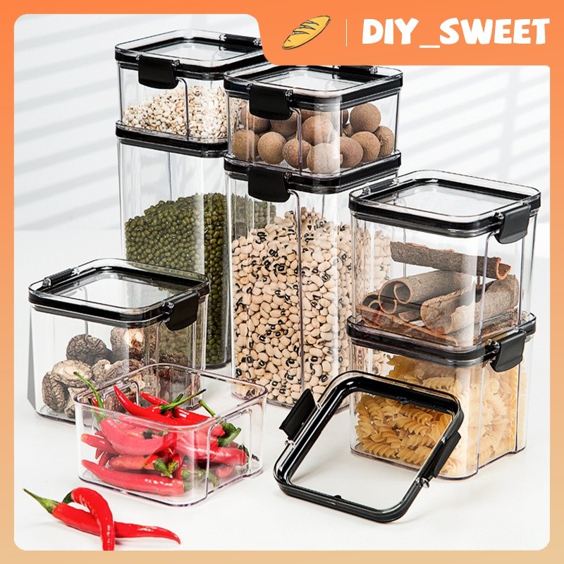 DIY_SWEET 【COD】 กล่องเก็บของว่าง, กล่องเก็บอาหารแห้ง, กล่องวัตถุดิบพลาสติกที่มีฝาปิดสุญญากาศมีหลายขนาด