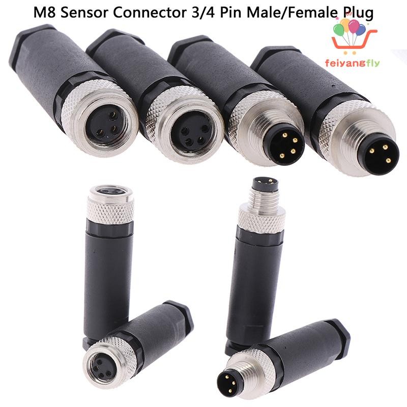 [OB] 1 PC M8 Sensor Connector 3/4 Pin ปลั๊กมุมตรงชาย/หญิง TH