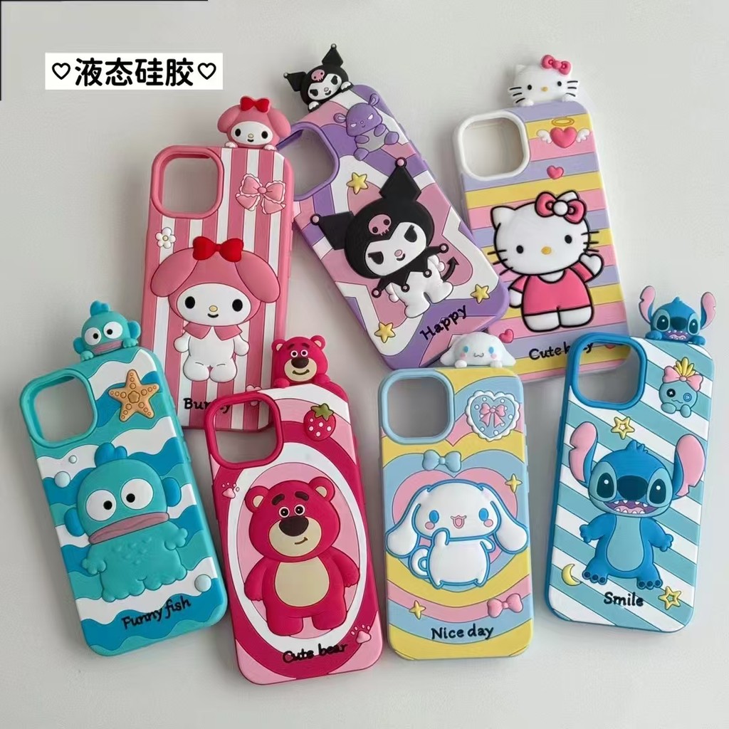 สําหรับ iphone 16 15 14 13 12 11 promax 3D การ์ตูน 2 in 1 Sanrio เคสซิลิโคนอ่อนนุ่ม