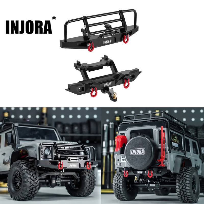 INJORA CNC Aluminum Front Rear Bumper with Lights for 1/18 RC Crawler TRX4M Defender Upgrade (4M-88)