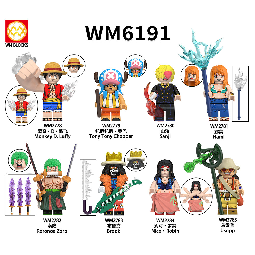 Wm One Piece Minifigures Luffy Chopper Sanji Nami Zoro Brook Robin Usopp Building Blocks ของเล่น