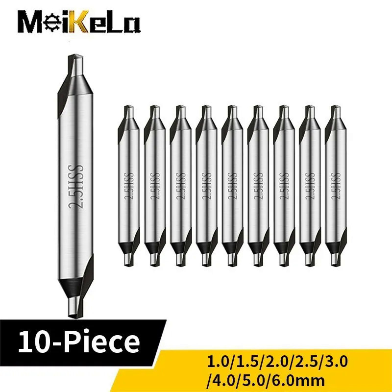 Meikela HSS Center Drill 10Pcs 1.5-6.0mm Center Drill Bit Set Drill Hole Centering Dril Cutter Drill