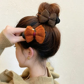 Elegant Woolen Bow Hairpin ผู้หญิงs แฟชั่นเกาหลีด้านหลังหัว Ball Head กิ๊บติดผมเครื่องประดับผม
