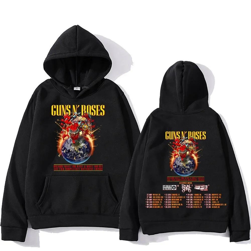 Guns N Roses Tour 2025 Hoodie Retro Street Style Pullover Unisex Pocket Pullover Fleece Hoody Loose 