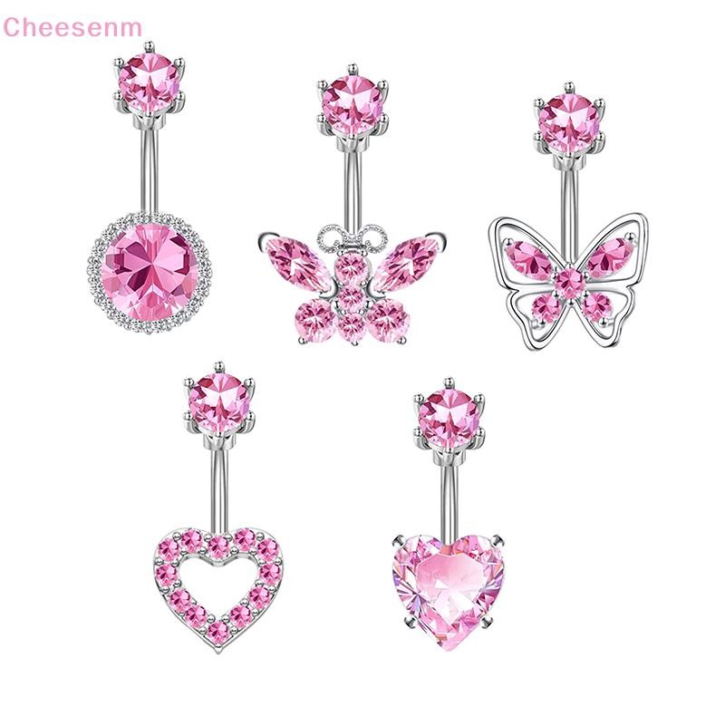 ชีสแฟชั่นหัวใจสีชมพูท้องปุ่มแหวนสําหรับผู้หญิงสาวน่ารักสแตนเลสเพทายสะดือแหวนเจาะร่างกายเครื่องประดับของขวัญไทย