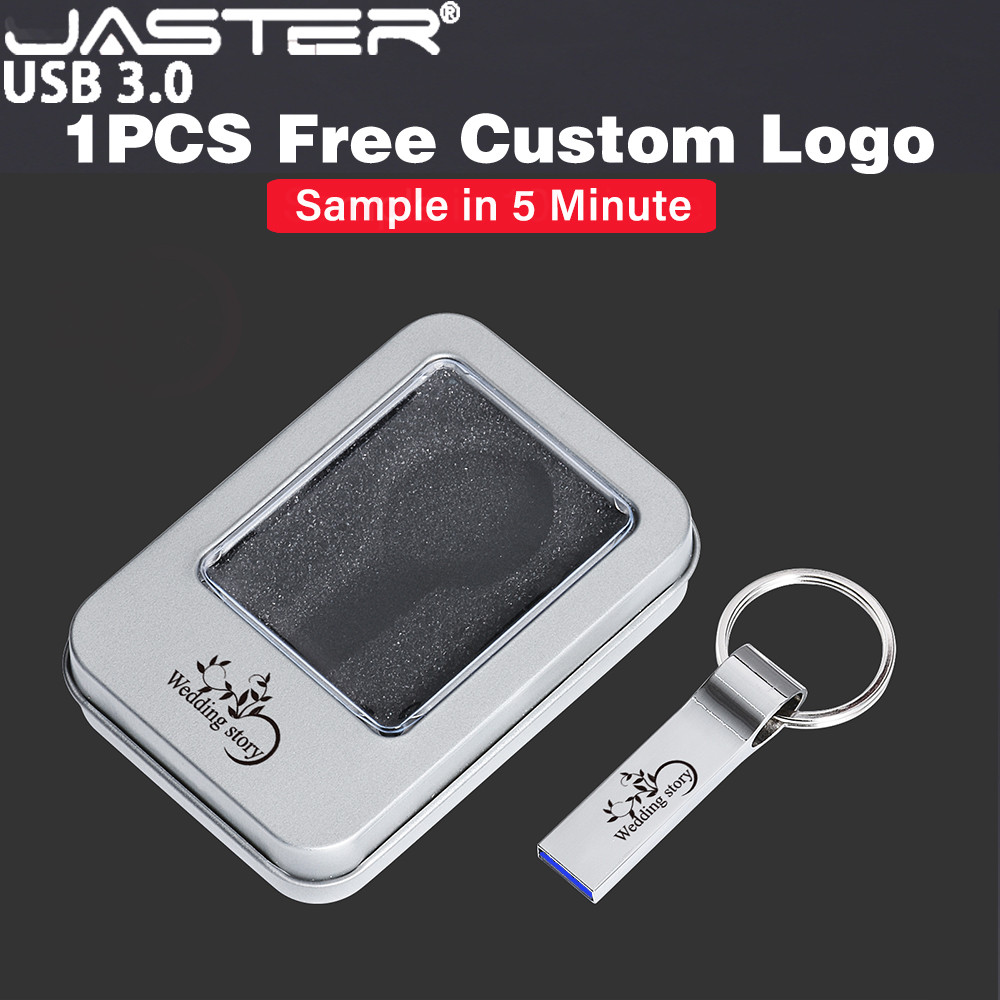 JASTER Key Ring ของขวัญ USB 3.0 แฟลชไดรฟ์ 128GB ฟรีโลโก้ที่กําหนดเองไดรฟ์ปากกา 64GB ธุรกิจของขวัญ Memory Stick 32GB โลหะพร้อมกล่อง Pendrive