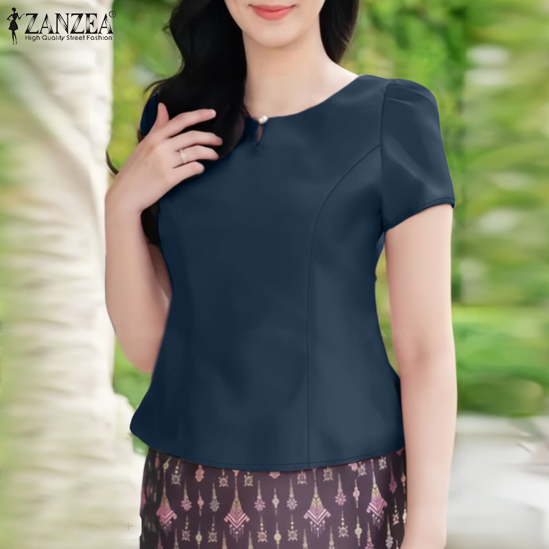 ZANZEA เสื้อเบลาส์แขนสั้นคอ O ลําลองสําหรับผู้หญิง — صورة 6