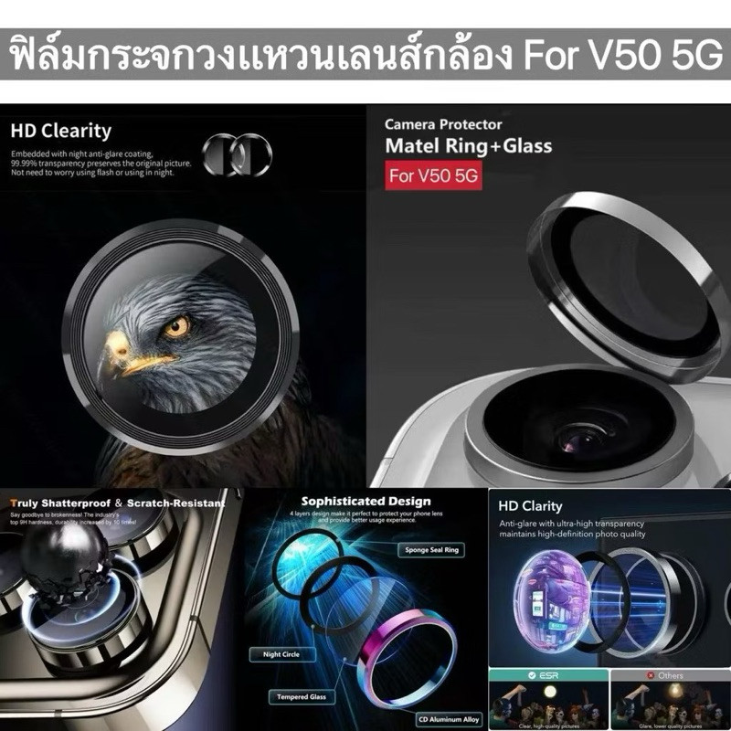 ฟิล์มกล้องเเบบวงแหวน IRON RING สำหรับรุ่น วีโว่ Vivo V50 5G กันรอยขีดข่วน มีทั้งหมด5สี ตรงรุ่น  ป้องกันเลนส์กล้อง 3D HD