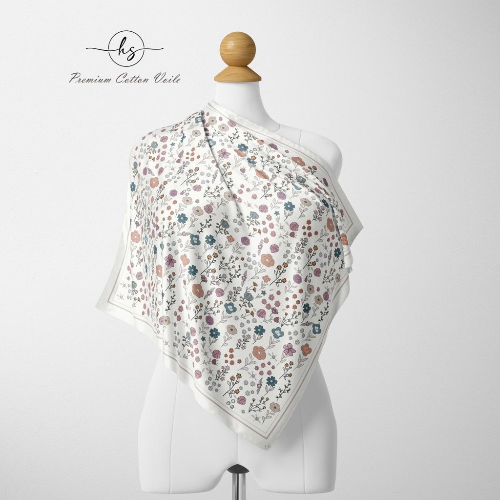 HARMONY MW Tudung Bawal Cotton Voile PREMIUM Square Hijab พิมพ์ B45+