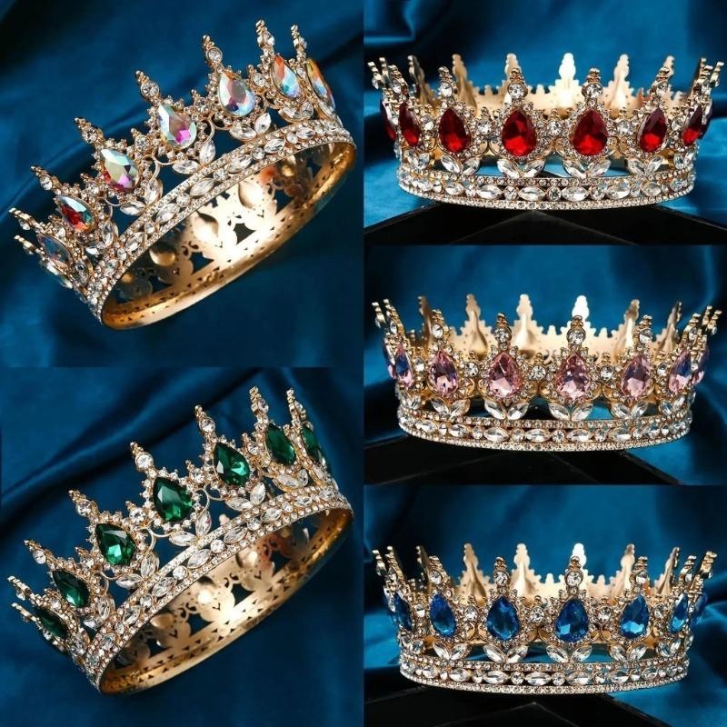 เจ้าสาวยุโรปเจ้าหญิง Tiara รอบ Baroque Pageant Crowns คริสตัล Full Crown King Tiara