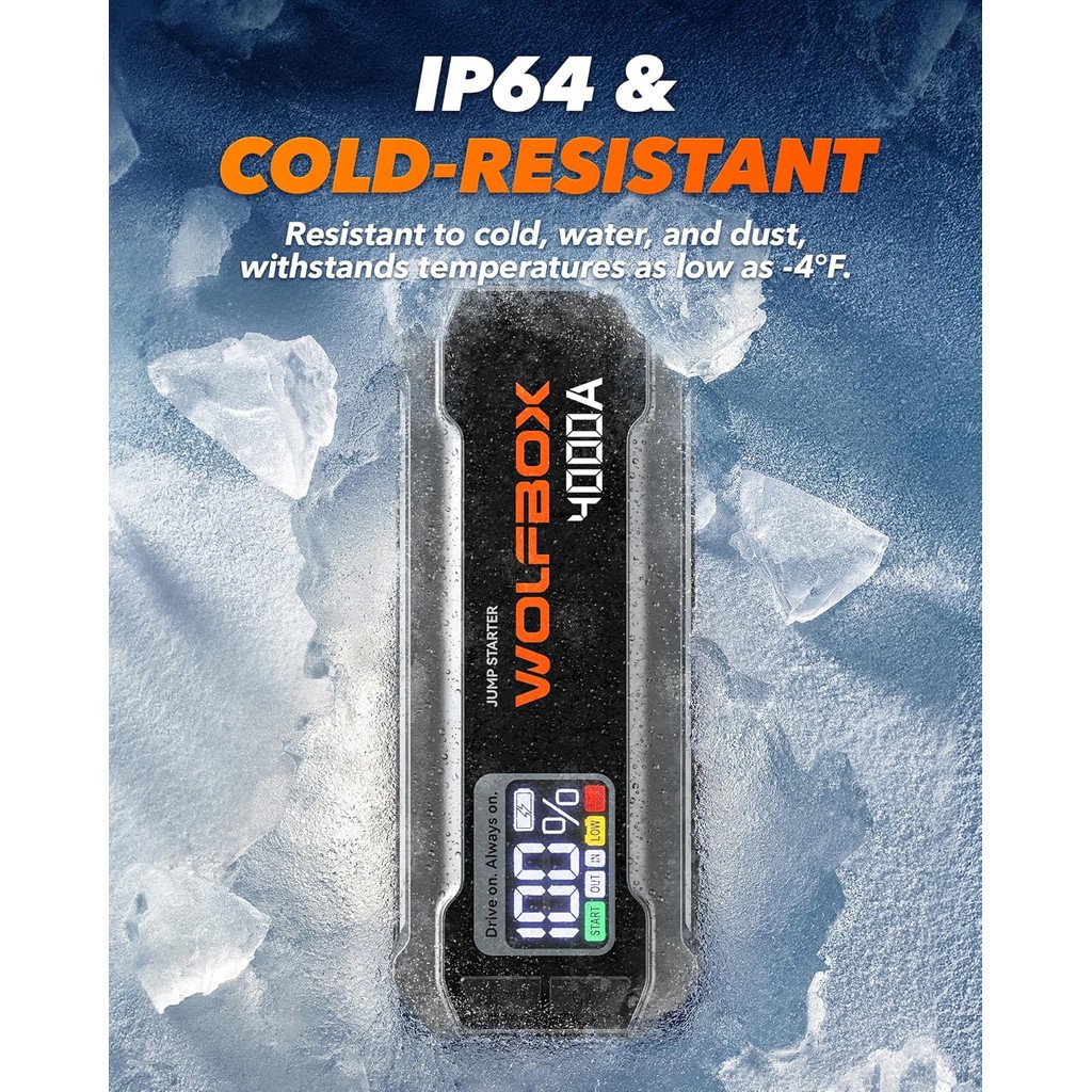 WOLFBOX 4000A 12V Car Jump Starter – ชุดแบตเตอรี่ 24000mAh สําหรับเครื่องยนต์แก๊สและดีเซล 10L, เครื่องชาร์จด่วน 65W, จอแสดงผล LED, บูสเตอร์, ไฟ LED, รวมสายเคเบิลจัมเปอร์แบบพกพา - รูปที่ 5
