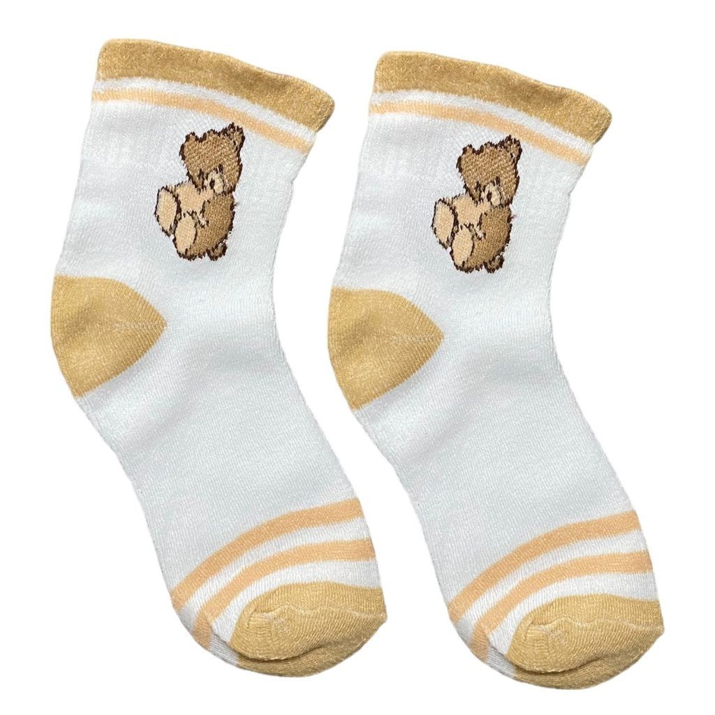 MMD ถุงเท้ายาวสําหรับผู้ชายและผู้หญิง รหัส 6920 Bear Cream Motif Calf-High Socks 3 Bear Cream Fashio