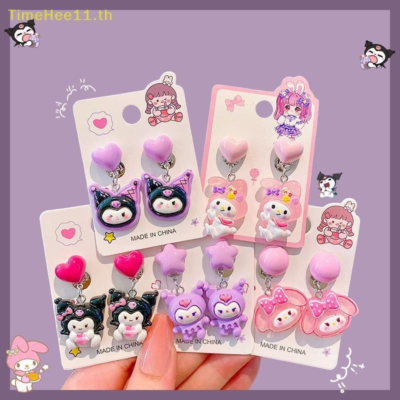 TimeHee ต่างหูเด็ก Kulomi Ear Clip ต่างหูการ์ตูนใหม่สําหรับสาวน้อยต่างหูเครื่องประดับสาว TH - รูปที่ 2