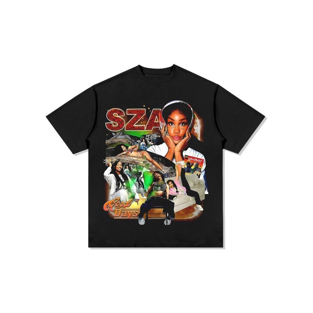 Cotton Retro hip-hop SZA เสื้อยืดแขนสั้นพิมพ์ลายคอเล็กหลวมและคอกลมunisex S-5XL
