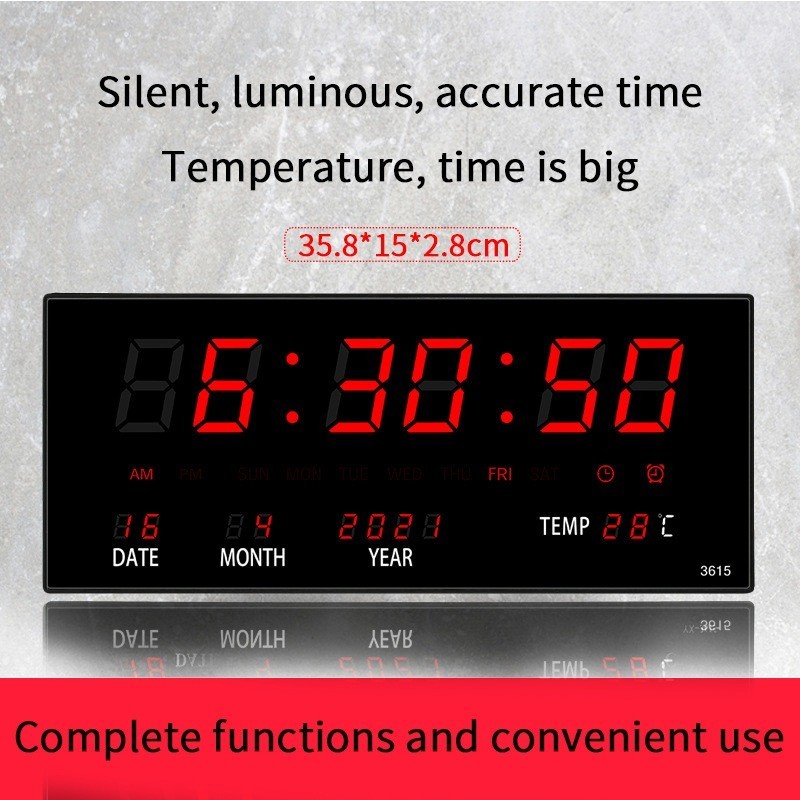 นาฬิกาดิจิตอล LED รุ่นJH-3615 แขวนติดผนัง Number ClockLED ขนาด 36x15x3CM พร้อมส่งฟรีหัวชาทและอะแดปเตอร์