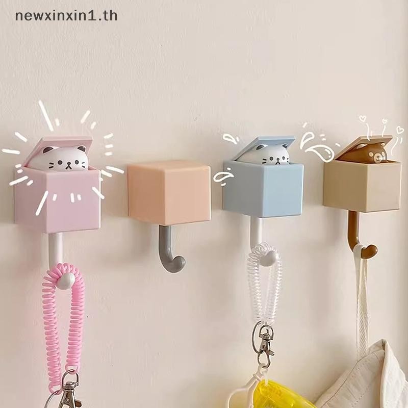 *NT* Key Holder Wall House Cat พวงกุญแจแขวน Key Rack Wall Hook การ์ตูน Self กาวห้องนอนประตู Hooks สัตว์ตกแต่งบ้านตะขอ {T}