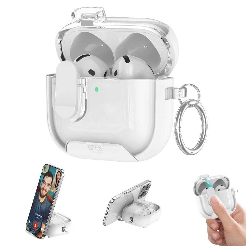 สําหรับ Airpod 4 & Airpods Pro 3 กรณีพร้อมขาตั้งโทรศัพท์และล็อคที่ปลอดภัย, เคสใสเปิดอัตโนมัติสําหรับ Airpods Pro 2nd/1st Gen, ฝาครอบป้องกันกันกระแทกโปร่งใสสีเหลือง w