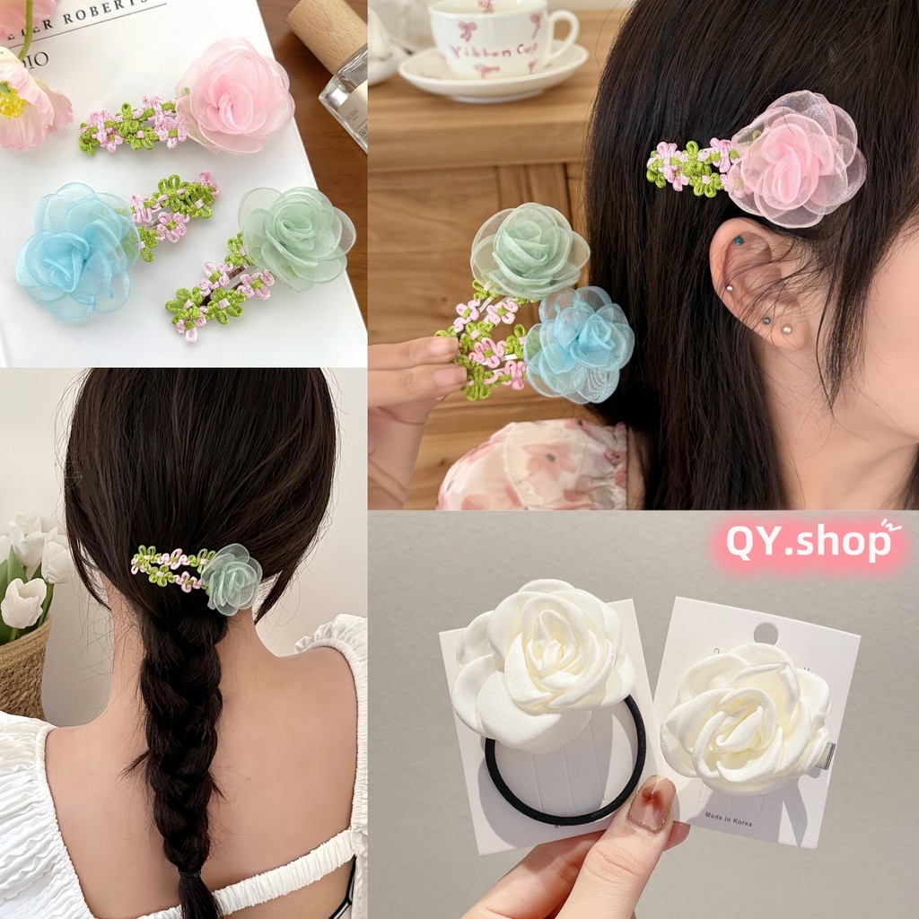 QY.Shop⭐️สินค้าราคาพิเศษ⭐️กิ๊บติดผมดอกไม้ตาข่ายนางฟ้าสุดสีชมพูหวานคลิป BB ด้านข้าง "VO-25/VO-26/VO-27"