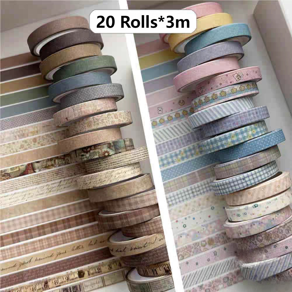 20 ม้วน Vintage Thin Strips Of Washi เทปชุด Scrapbooking Diy Journal คู่มือเทป Masking Tapes Deco Art Supplies ของขวัญสติกเกอร์เครื่องเขียน