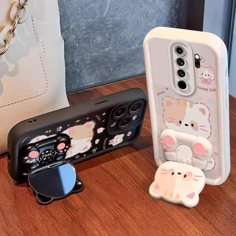 FOR เคส เคสสําหรับ redmi note 8 pro redmi note 8 เคสโทรศัพท์ Softcase ซิลิโคนกันกระแทกใหม่ออกแบบความงามการ์ตูนแมวพร้อมที่วางสําหรับกระจก JTMMZJ01