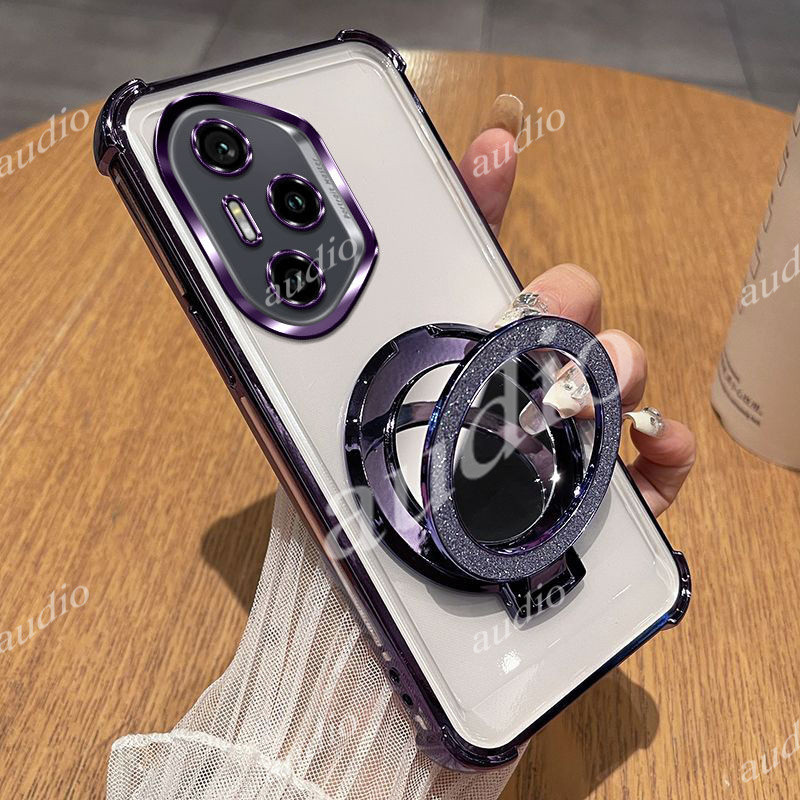 HONOR 400 Pro 5Gสี่มุมชุบโปร่งใสเคสโทรศัพท์Glitter BracketสําหรับHONOR 400 Pro 400Pro 5Gกันกระแทกซิล