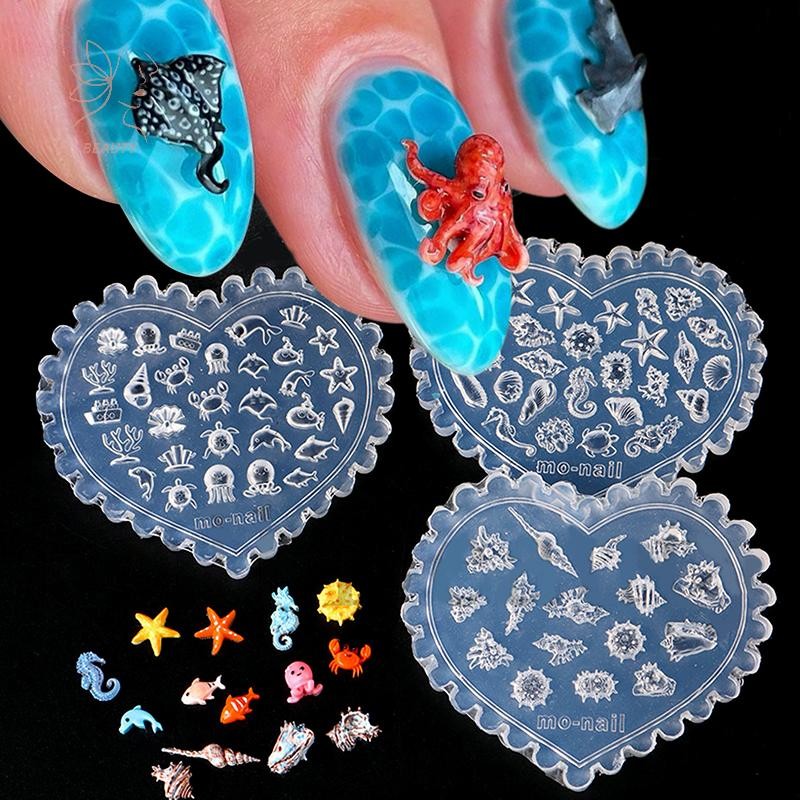 [maybeauty] 1 ชิ้นน่ารักทะเลสังข์แมงกะพรุนเล็บ Moulds Ocean Theme 3D ซิลิโคนเล็บแกะสลักแม่พิมพ์การ์ตูน Marine Creature Crafting DIY เครื่องมือ {TH}