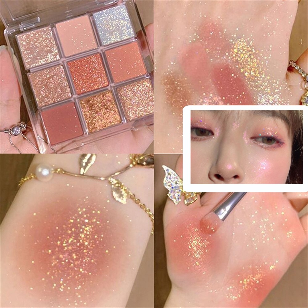 อายแชโดว์ 9 สีใส พร้อมกลิตเตอร์ เพิร์ล แมทต์ เอิร์ธคัลเลอร์ สีกันน้ำ กันเหงื่อ ไม่ลอย เนื้ออายแชโดว์สีช็อกโกแลต ติดทนนาน