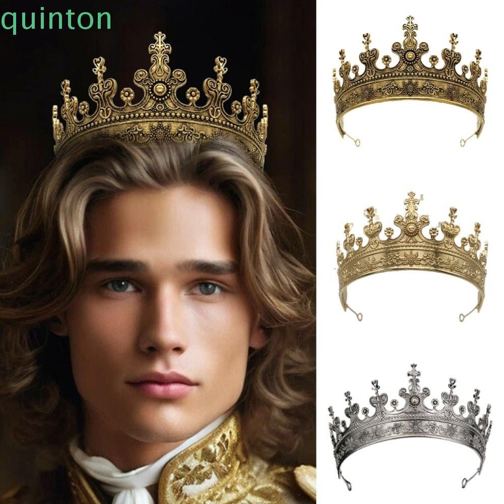 QUINTON มงกุฎกษัตริย์ยุคกลาง, คอสเพลย์โอ้อวดวินเทจมงกุฎชาย, ที่คาดผมที่สวยหรูการแสดงบนเวทีซิลเวอร์โกลด์เจ้าชายมงกุฎผมห่วง