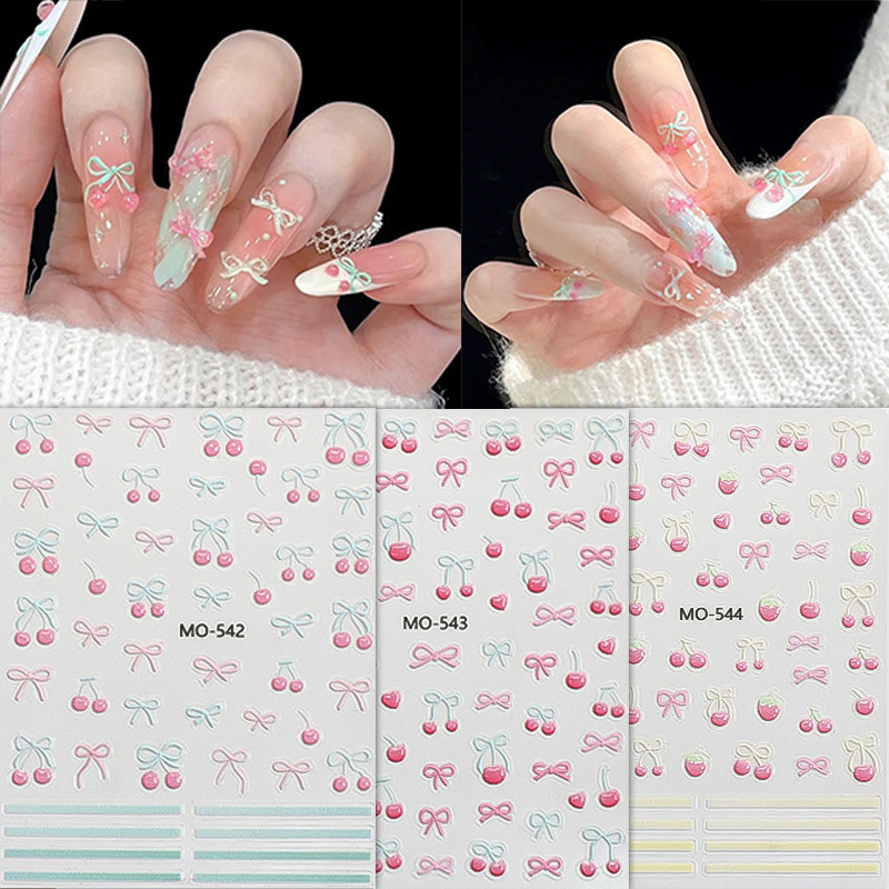 UR น้ําตาล 3D Mint Cherry Bowknot Fresh Jelly Nail Charm สติกเกอร์นูน Slider Decals ฤดูร้อน Self-Adhesive ตกแต่งเล็บ ราคา ถูกที่สุด ดีลบีเคเค แกลเลอรีภาพที่ 3