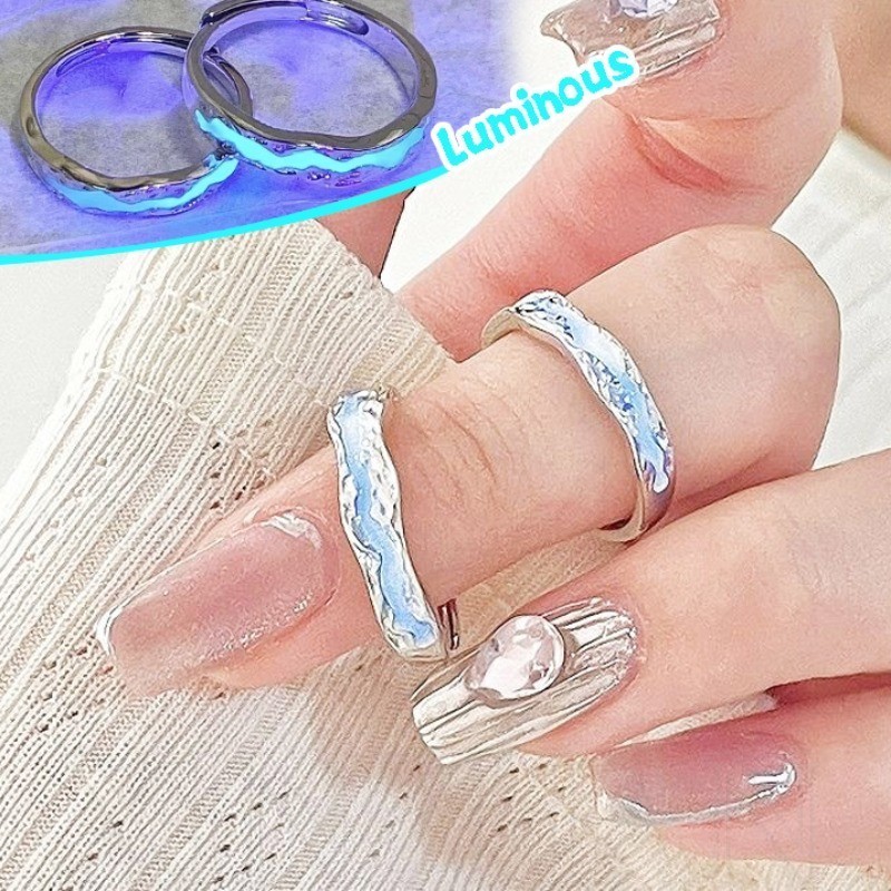 [3-5 วันมาถึง] แหวนคู่เรืองแสง-แหวนเคลือบสีฟ้าทะเล-แหวนนิ้วเปิดปรับได้-ของขวัญสําหรับแฟน,เพื่อน-อารมณ์,ความสง่างาม,เรียบง่าย, ไม่จํากัดเพศ-เครื่องประดับแฟชั่นอุปกร