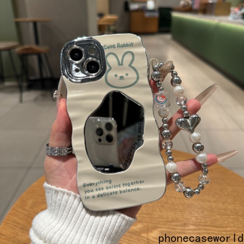 เหมาะสำหรับSamsung A05S A12 A13 A15 A21S A24 A03S A50 A32 A53 กระต่ายน่ารักพร้อมสร้อยข้อมือ เคสโทรศัพท์นุ่มกระจกหยัก