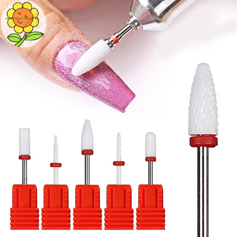 Sunshop 5PCS เครื่องตัดกัดเซรามิกสําหรับเล็บชุดเล็บเจาะ Bit Mill เล็บเครื่อง Pedicure เครื่องมือสําหรับถอดเจลไฟล์เครื่องมือ TH