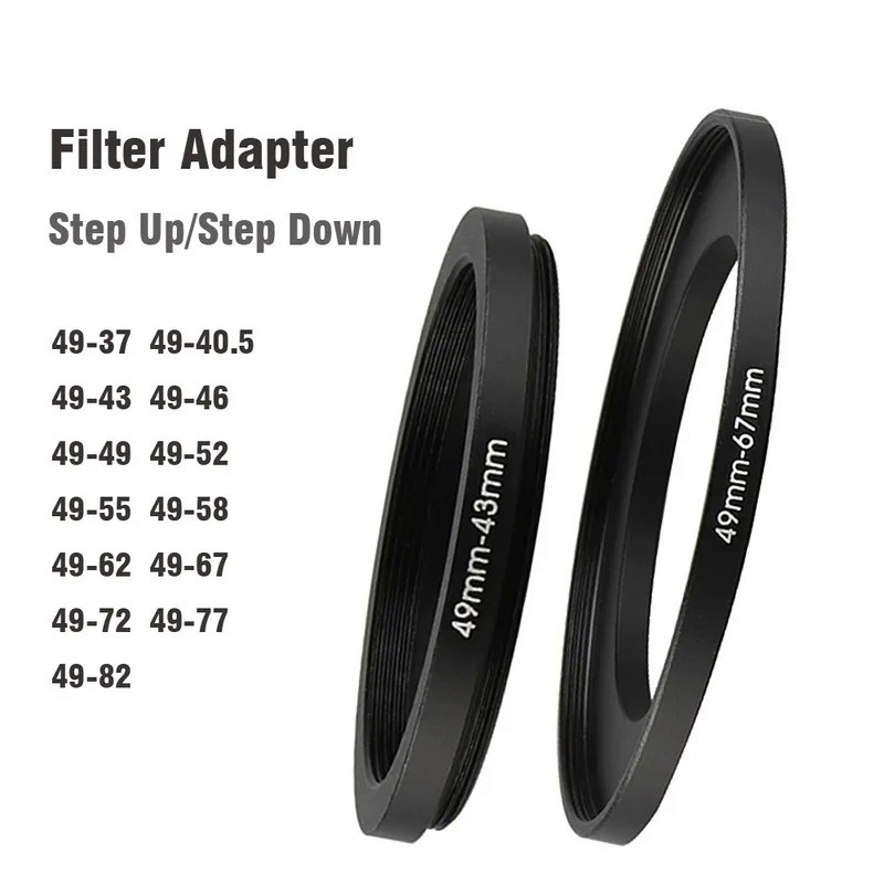 Camera Lens Filter Adapter Ring Step Up / Down Ring Metal 49 mm - 37 43 46 52 55 58 67 72 77 82 mm f