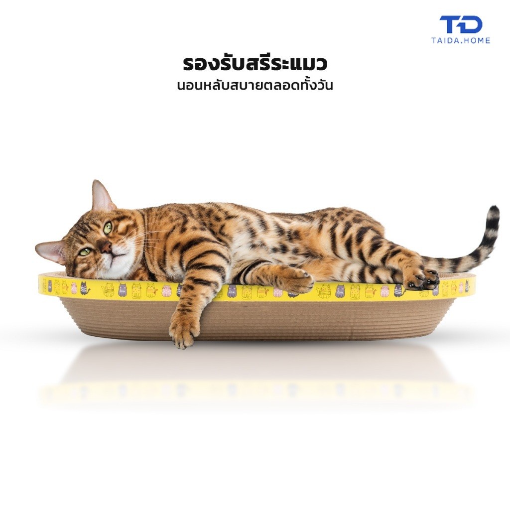 อ่างลับเล็บแมว ทรงวงรี กระดาษลูกฟูก 2 หน้า ที่ลับเล็บแมว ที่จนอนแมว 2in1