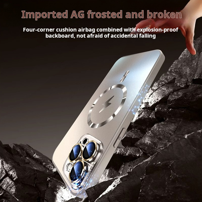Desert gold AG Frosted Glass เคสโทรศัพท์แม่เหล็กสําหรับ iPhone 16 Pro Max 15 14 13 12 11 Pro Max Plus กล้องเต็มเลนส์ป้องกันกรณีกันกระแทก Matte Hard ฝาหลัง - รูปที่ 6