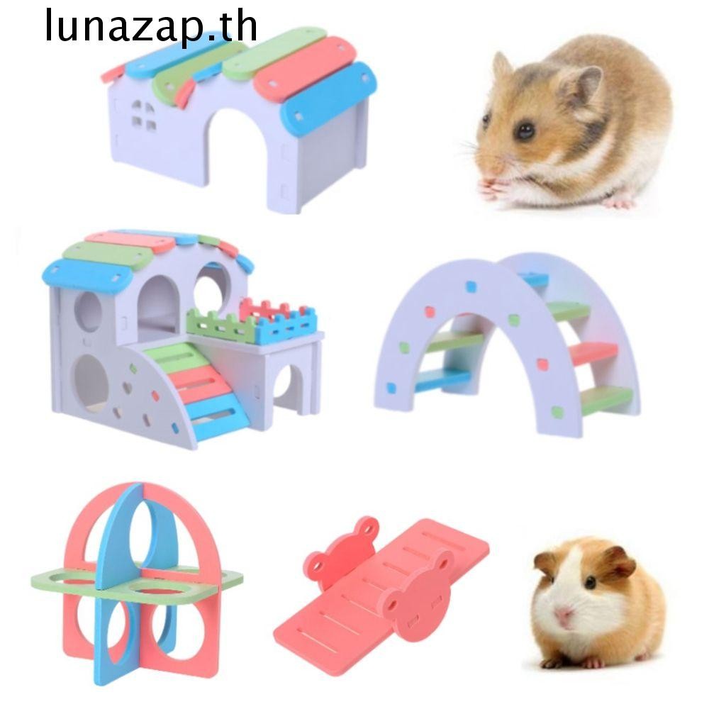 Lunazap หนูแฮมสเตอร์ของเล่นออกกําลังกายที่มีสีสัน Chinchilla ตกแต่งสองชั้น Villa Rainbow บันได DIY ประกอบบ้านหนูแฮมสเตอร์