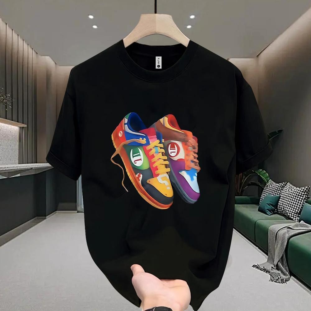 Basi เสื้อยืด oversize unisex สกรีนด้านหน้า ลาย "sneakers" ผ้าคอตตอน100% เนื้อผ้าเกรดพรีเมียม คอกลม ใส่สบาย