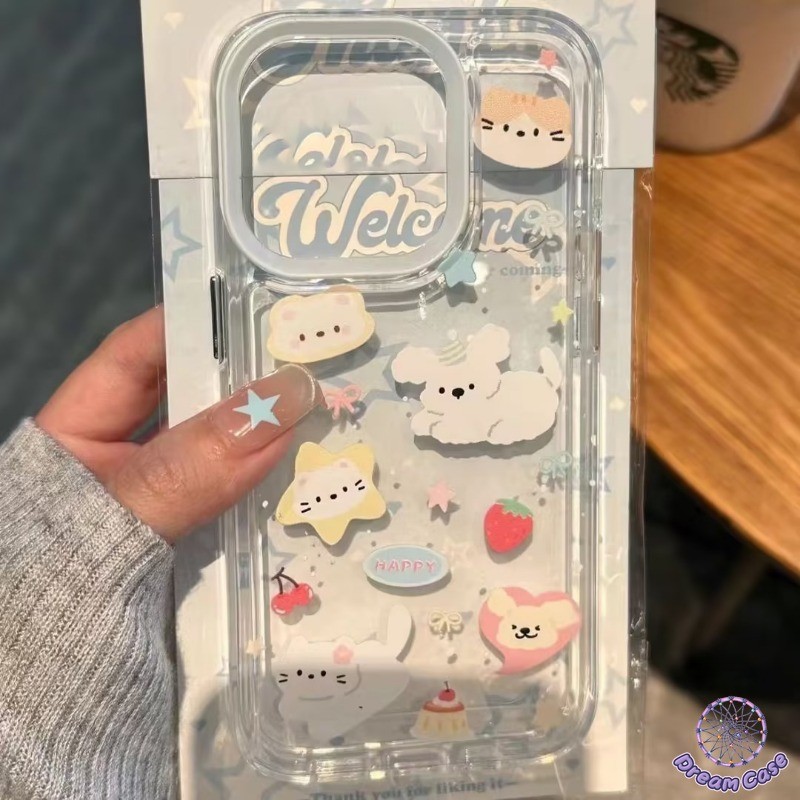 การ์ตูนลูกแมวลูกแมวน่ารักดอกไม้สตรอเบอร์รี่ใสนุ่ม เคส iPhone 16 15 11 13 12 14 Pro Max XR X XS Max 15 16 14 8 7 Plus SE