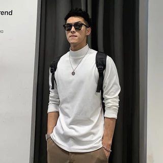 เสื้อยืดแขนยาวผู้ชายคอสูงเทรนด์แฟชั่นเสื้อยืดแขนยาวเสื้อผ้าผู้ชาย
